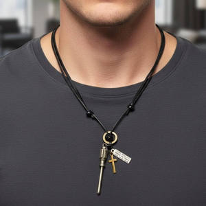 Fashion Pendant Necklace 2.5-Inch Pure Stainless Steel Pendant with Adjustable Leather <b>Rope</b> for Men & Boys - Product Image 1