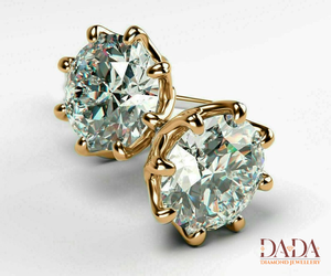 Boucles d'oreilles classiques en diamants de laboratoire ronds avec monture plaquée or jaune, certifiées IGI, bijoux élégants pour unisexe - Product Image 1