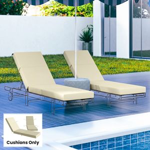 Set di 2 Cuscini Bianchi Crema Spessi 10 cm per Chaise Longue con Lacci, 53 x 183 cm, per Sedie da Esterno/Patio - Product Image 2