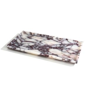 Plateau de service rectangulaire en marbre avec poignées dorées pour centre de table ottoman de luxe dans le salon - Product Image 3