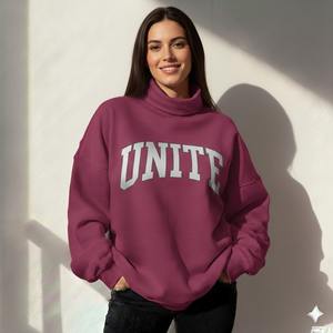 Sweat-shirt à col roulé réversible surdimensionné de haute qualité pour femme, manches longues, en molleton, avec lettres personnalisées sur le devant, 100% coton - Product Image 1