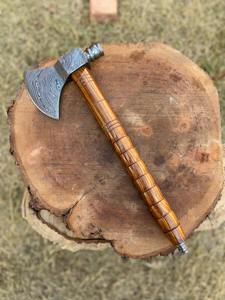 Haches de Damas forgées à la main, style Viking, avec manches en bois et cuir, pour la coupe – Meilleures Offres - Product Image 3