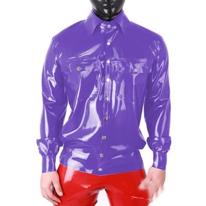 Camisas Casuales de Cuero PVC Brillante para Hombre, Manga Larga, ODM Personalizable, Moda de Verano para Discoteca, con Bolsillos y Cierre de Botones - Product Image 6