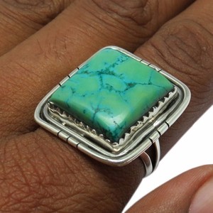 Impresionantes Anillos de Plata de Ley 925 con Turquesa, Estilo Bohemio Cristiano, con Engaste de Bisel, para Boda, Compromiso, Venta al por Mayor - Product Image 3