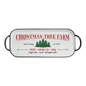 Oval Shape Decorative Tray With Reindeer Pattern and Leaf Border for Christmas Rustic Home Decoration Vintage Trays For Serving - Product Image 3