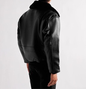 Vestes en cuir pour hommes, style aviateur, avec garniture en peau de mouton, personnalisées OEM, mode hiver - Product Image 3