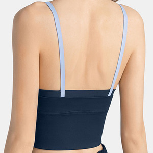 Women's Seamless White Racerback <b>Spaghetti</b> Strap Breathable Sports Bra High Support Yoga Top Solid Color Stretchy Fit Removable - Product Image 2