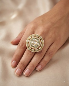Royal Pearl Embellished Border Kundan Heavy Work Adjustable <b>Ring</b> Gold Plated Traditional Ethnic Wear Imitation <b>Ring</b> Manufacturer - Product Image 6