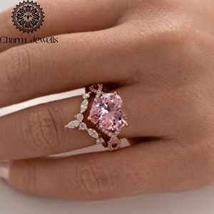 Bague de fiançailles en moissanite taille coussin Charm Jewells, en argent 925, sertie de griffes, avec bande pavée, certifiée IGI, style classique pour femme - Product Image 1