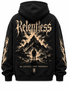 Relentless <b>Men's</b> Black Hooded Sweatshirt Cotton French Terry Print Mountain Design Regular Fit Autumn Casual Wear - Product Image 3