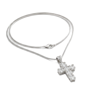 Collar con Colgante de Diamante Corte Baguette, Color DEF, Claridad VS VVS, Certificado IGI, Plata de Ley 925, Oro Blanco Sólido de 14K/18K - Product Image 3