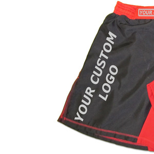 Shorts de boxe personnalisés avec logo, noir et rouge, taille élastique, respirants, pour entraînement MMA, vêtements de combat, toutes saisons, en polyester - Product Image 4