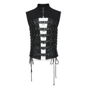 Men's Custom Black <b>Gothic</b> Punk Buckle Hollow Half-Cut Vest Slim Tops O-Ring Details Top Sell 2026 - Product Image 1