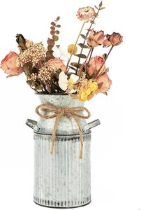 Rustic Galvanized Steel Tabletop <b>Vase</b> With Handle For Home Decor Housewarming Gift - Product Image 2