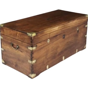 Baúl de viaje de madera antiguo con esquinas de latón, organizador de cofre grande vintage, caja de almacenamiento decorativa, caja de madera multiusos - Product Image 1