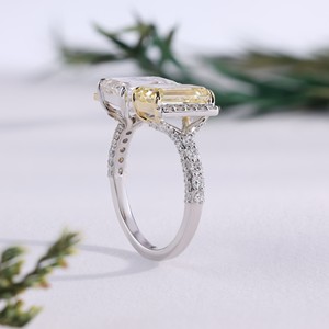 Classic Canary Yellow White Emerald Cut Diamond Open <b>Ring</b> Two Stone Toi et Moi Bypass <b>Crystal</b> Statement <b>Rings</b> Engagement <b>Ring</b> - Product Image 4
