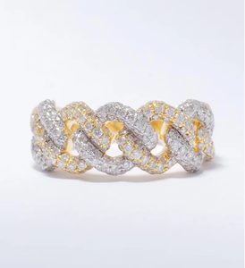 Anillo de Oro y Plata con Eslabones Cubanos y Diamantes de Imitación para Hombre, Joyería de Moda de Lujo Estilo Cadena Hip Hop - Product Image 2