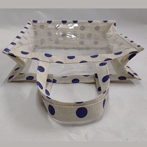 Tokra Impex Self-Handle Shopping Promotional Tote <b>Bag</b> Geometric Pattern Jute Transparent See-Through Feature <b>Medium</b> <b>Size</b> Daily - Product Image 6