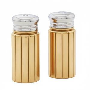 Modernos saleros y pimenteros de acero inoxidable martillado con base de mármol blanco, recipientes metálicos para especias para uso doméstico en la cocina. - Product Image 2