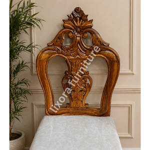 Silla de Comedor de Madera Maciza Hecha a Mano de Lujo con Tallado de Corona Real Ornamental y Asiento con Patrón de Mármol Blanco - Product Image 2