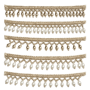 Ribete de encaje de lujo tradicional con cuentas elegantes y cuentas en forma de lágrima, borde decorativo para Saree, Lehenga, vestidos, bolsos, cortinas, manualidades y costura - Product Image 1