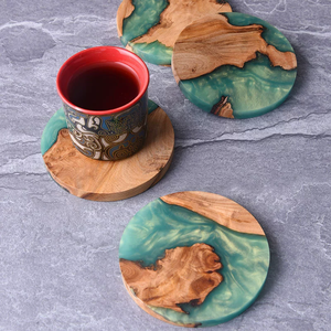 Posavasos Modernos de Bambú en Oferta, Portavasos de Resina y Madera para Bebidas, Juego de Posavasos de Bambú y Resina - Product Image 2