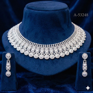 Indian Wedding Gold Plated Zinc Alloy Lab Created Zircon Jewelry Set Trendy Torques Link Choker Dangle Earrings Bracelet A-53248 - Product Image 1