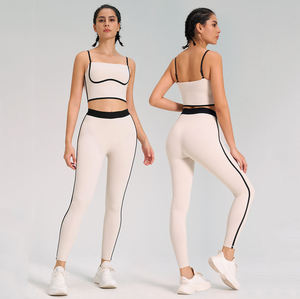 Ensemble de leggings et soutien-gorge dos nu sexy pour femme, motif uni, tenue de yoga respirante à séchage rapide, vêtements de sport fitness, vente en gros, logo personnalisé - Product Image 4