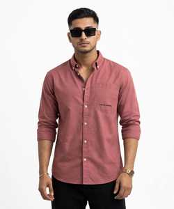 <b>Men's</b> Solid <b>Pink</b> Herringbone Summer Long Sleeve Casual <b>Shirt</b> Turn-down Collar Single Breasted Loose Fit 100% Polyester - Product Image 5