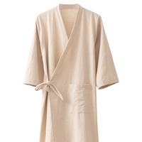 Peignoir unisexe haut de gamme en coton et lin, taille plus, avec cordon de serrage, logo personnalisé, vente directe d'usine, qualité supérieure