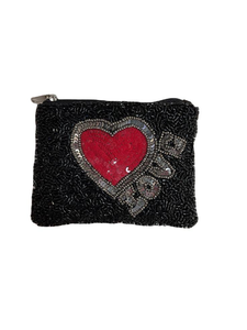 Pochette élégante et luxueuse de qualité supérieure, faite à la main, avec un design en forme de cœur, ornée de perles roses et noires, avec choix de couleur personnalisable. - Product Image 2