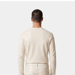 T-shirt en cuir véritable à col en V pour homme, T-shirt en cuir à manches courtes pour homme, T-shirts en cuir à manches longues pour homme - Product Image 2