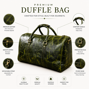 Bolsa de Lona de Cuero Verde Oliva para Hombre |   Bolsa de Viaje Premium para Fin de Semana |   Bolsa de Viaje Grande con Correa de Hombro Desmontable - Product Image 5