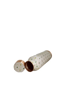 Bouteille d'eau artisanale en cuivre pur de 1000 ml avec impression florale émaillée, récipient bien-être ayurvédique, gourde de sport anti-fuite pour le yoga et la gym - Product Image 4
