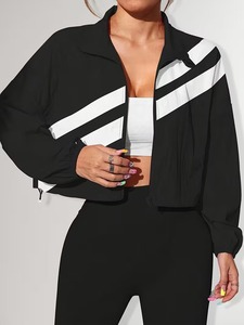 Conjunto Deportivo a Rayas con Corte y Costura para Mujer |   Conjunto Deportivo de Chaqueta de Cuello Alto y Leggings de Cintura Alta - Product Image 4