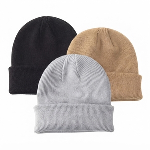 DRESHOW BQUBO 3 gorros casuales para bebé, 100% acrílico, color sólido, tejido jacquard, gorros cálidos de invierno, unisex, 48-50 cm, bebés de 3 meses a 6 meses - Product Image 1
