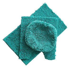 Turquoise Chenille Bath Mat Set Rectangle Absorbent Knitted Solid Color for Bathroom Use Solid Color - Product Image 1