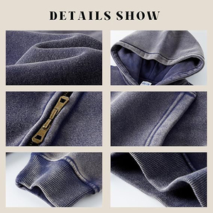 Vintage Blue Grey Acid Washed Zip Up Hoodie Mens Boxy Fit Heavyweight <b>Fleece</b> Streetwear Hooded <b>Jacket</b> - Product Image 4