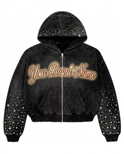 Sudadera con Capucha Oversize de Felpa Lavada Estilo Urbano Premium con Estampado Gráfico Personalizado y Diseño de Cremallera Bordada. - Product Image 1