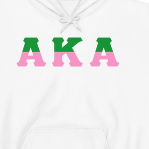 Sudadera con Capucha de Dos Tonos con Letras AKA, Sudadera de Forro Polar Premium, Ropa Personalizada para Hermandades Griegas, para Mujer, en Blanco, Verde y Rosa - Product Image 4