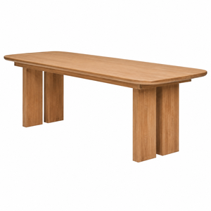Table à manger de luxe en teck massif, style nordique, rectangulaire arrondie, meubles de salle à manger, pieds en blocs, écologique, hôtel, 8 places - Product Image 2