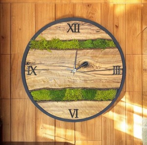 Natural Moss Wood Wall <b>Clock</b> Handmade Rustic Wooden Mechanical Movement 3D Antique Design Large Wall Decor Scandinavian - Product Image 1