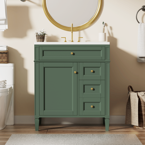 Mobile bagno moderno da 30 pollici con lavabo singolo integrato e 2 cassetti, elegante mobiletto contenitore a 2 ante con cassetto a ribalta - Product Image 2