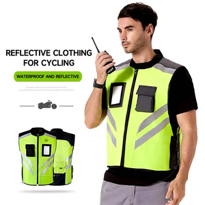 Class 2 Hi-Vis Reflective Safety Vest Fluorescent Waterproof Construction Workwear Multi-Pocket <b>ID</b> <b>Holder</b> Cargo Work Vest - Product Image 3