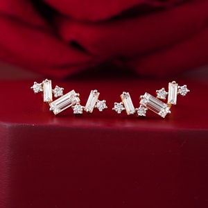 14K Gold <b>Fine</b> <b>Stud</b> <b>Earrings</b> 0.99 CT Baguette Round Lab Grown Diamond Zigzag Design - Product Image 1