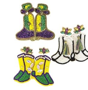 New Stylish Mardi Gras Beaded Hoop <b>Earrings</b> Handmade Purple <b>Green</b> Gold Statement Circle Drop <b>Earrings</b> for Women and Girls 2026 - Product Image 5