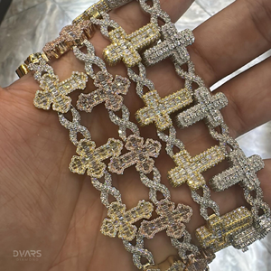 VVS1 Baguette Moissanite <b>Cross</b> Link <b>Pendant</b> 925 <b>Sterling</b> <b>Silver</b> Iced Link Cuban Luxury Rhodium Plated Certified Unisex Bling - Product Image 1