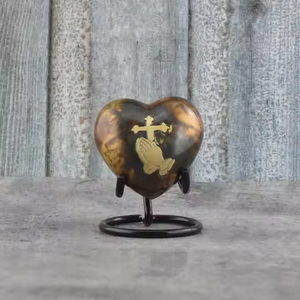 Cremation Heart Urns Brass Classic Jesus <b>Sticker</b> Design <b>Metal</b> Handcrafted With Stand Cremation Heart Urns By Falah International - Product Image 2