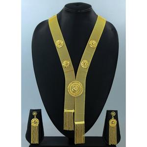 สร้อยคอพร้อมต่างหูชุดเครื่องประดับทองเหลืองแท้ UAE Dubai สร้อยคอดีไซน์ชุดเครื่องประดับ - Product Image 1