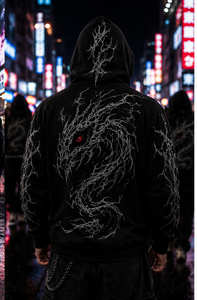 Sudadera con Capucha Negra para Hombre con Estampado de Dragón, Estilo Urbano, Tejida en Poliéster, Talla Grande, Luminosa, para Otoño - Product Image 4